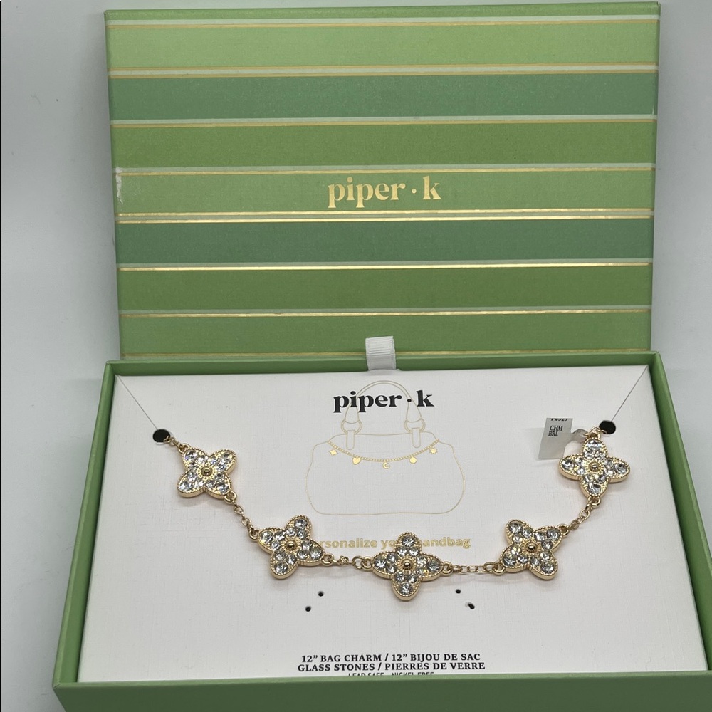 Piper K Gold and Sparkling Glass Stones 12” Bag Charm